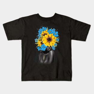 Black and white girl with color beautiful flowers in her head Kids T-Shirt